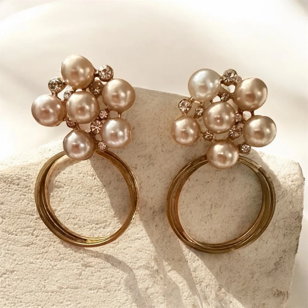 Elegant Gold Pearl Cluster Earrings